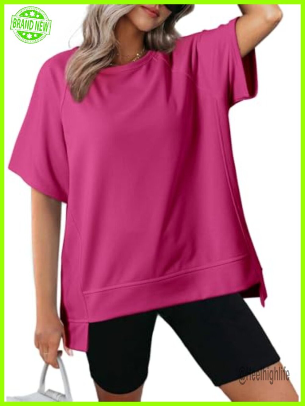 Oversized Crewneck Short Sleeve High Low Hem T-Shirt Casual Summer Top